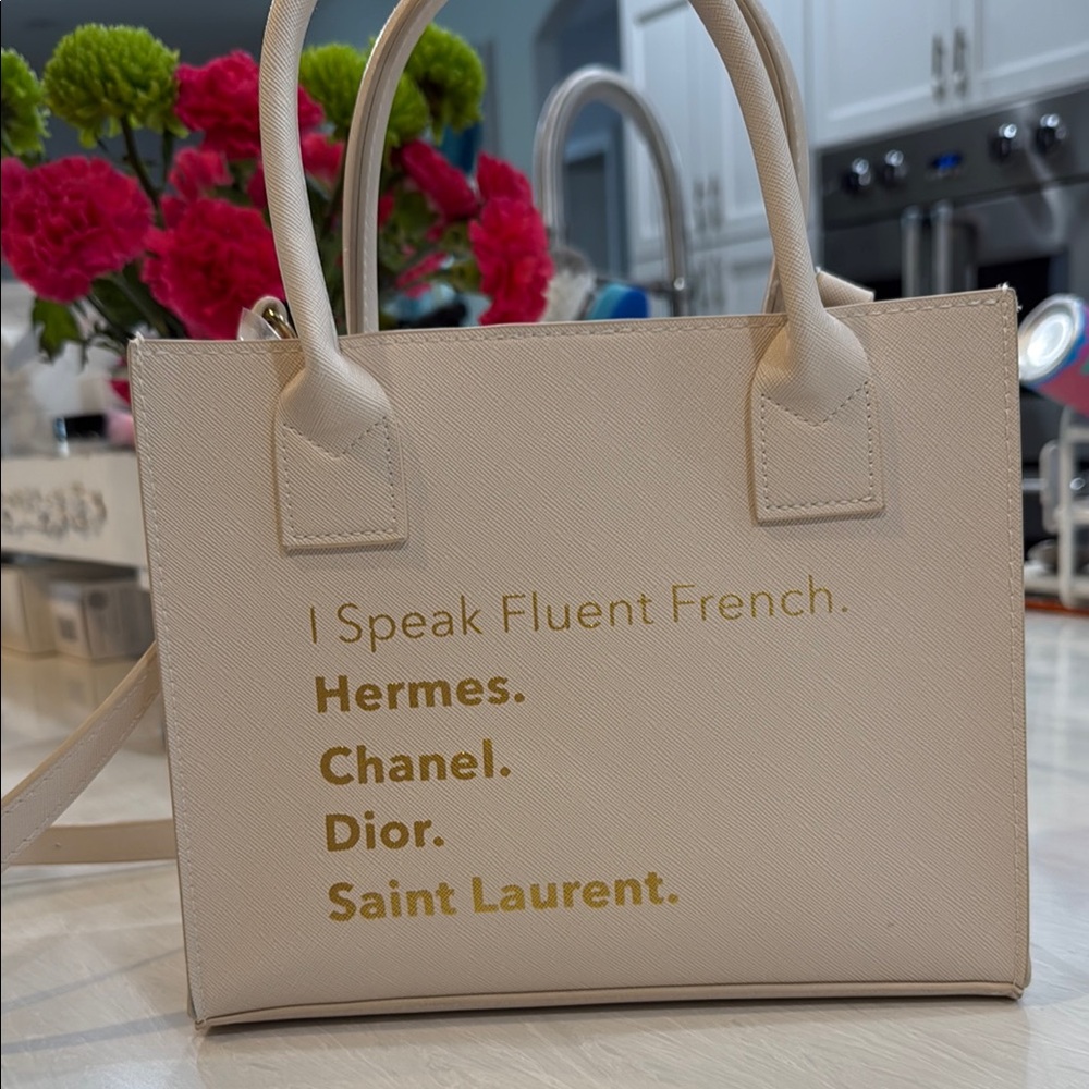 Cream Structured Tote with Leather Handles